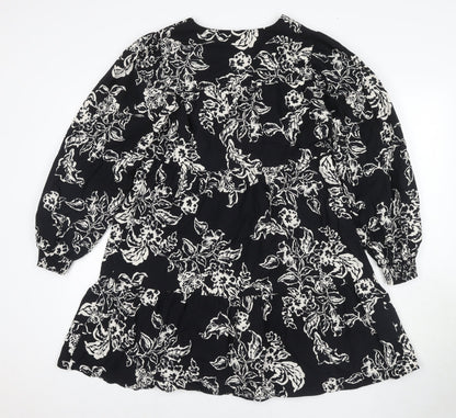 Marks and Spencer Floral A-Line Black Dress - Size 10