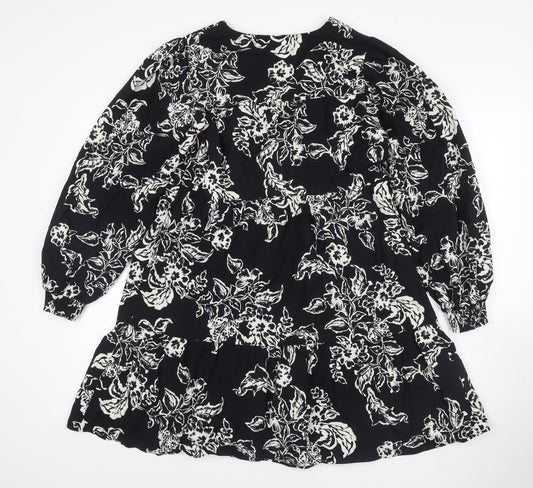 Marks and Spencer Floral A-Line Black Dress - Size 10