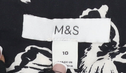 Marks and Spencer Floral A-Line Black Dress - Size 10