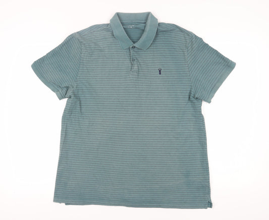 Next Men's Green Striped Polo, XL, Casual Summer Wear