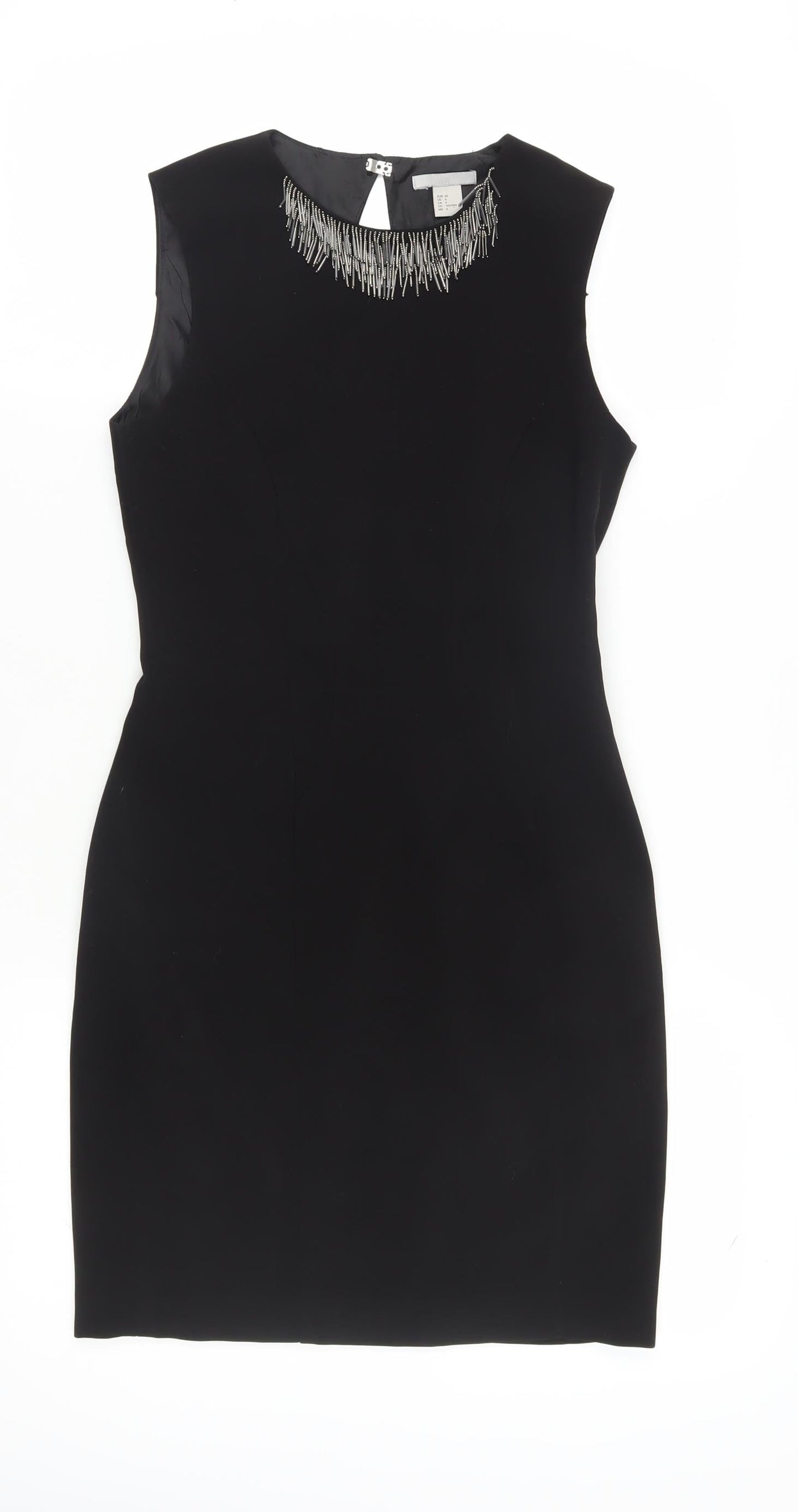 H&M Women Black Sheath Dress Size 8 Beaded Party