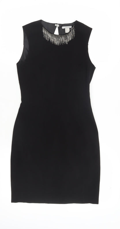 H&M Women Black Sheath Dress Size 8 Beaded Party