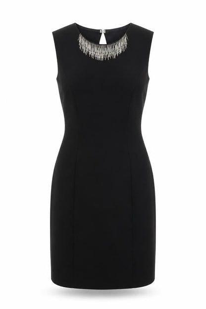 H&M Women Black Sheath Dress Size 8 Beaded Party
