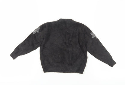 Next Girls Black Floral Pullover Jumper - Size 5 Years