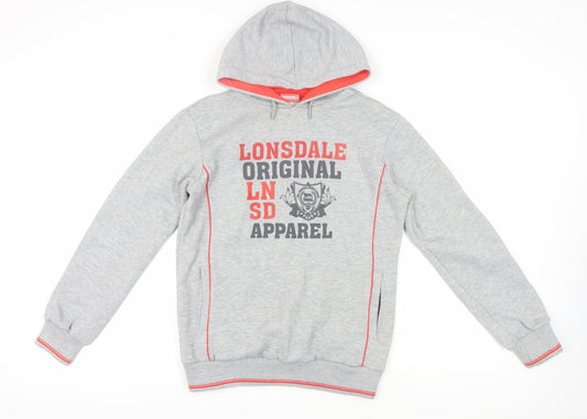 Additional front view of Lonsdale Grey Cotton Pullover Hoodie, size 12