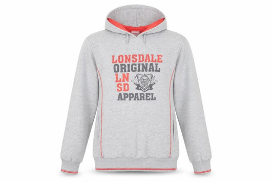 Front view of Lonsdale Grey Cotton Pullover Hoodie, size 12