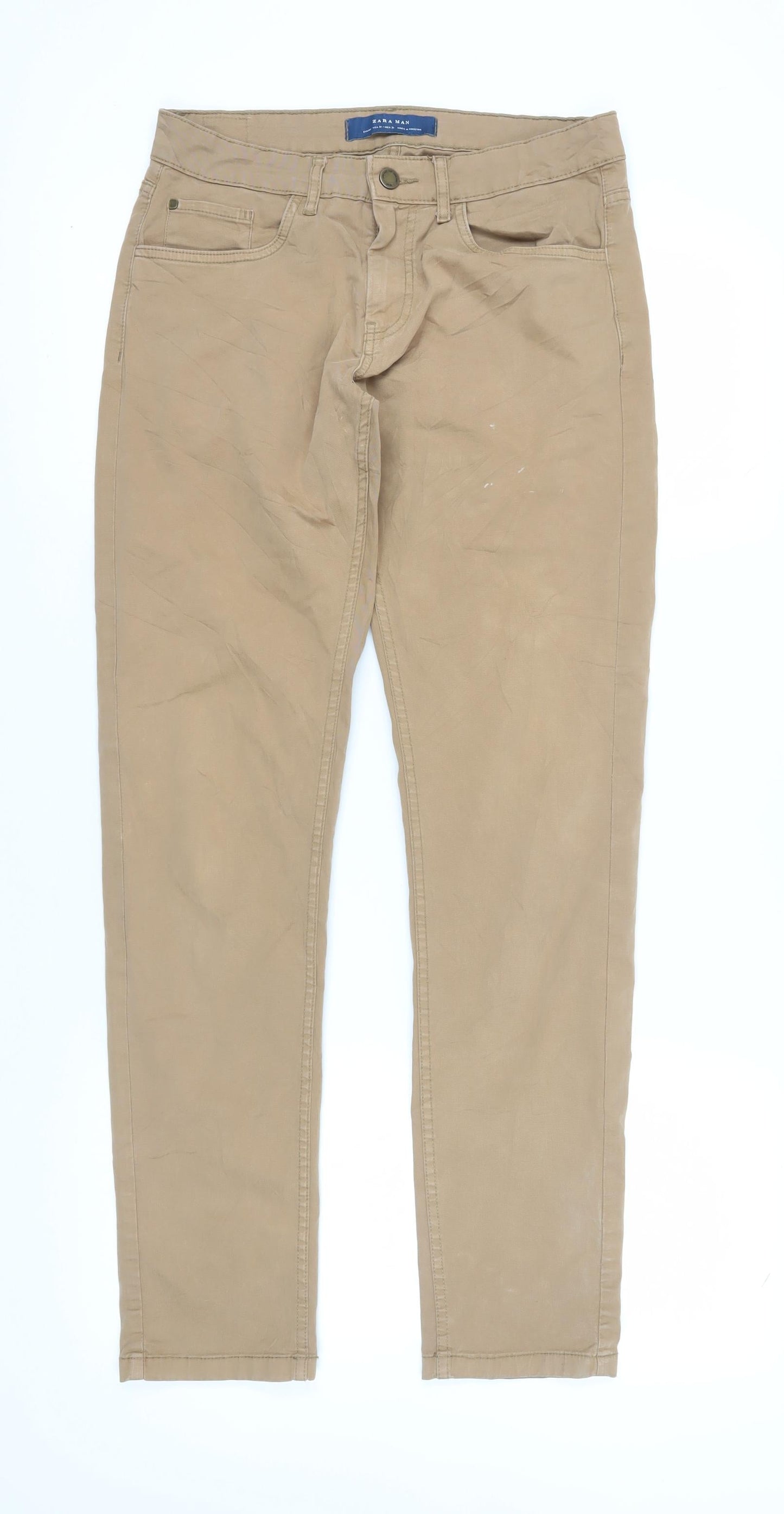Zara Men Beige Chino Trousers Size M Straight Fit