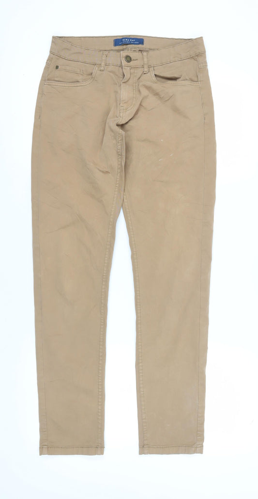 Zara Men Beige Chino Trousers Size M Straight Fit