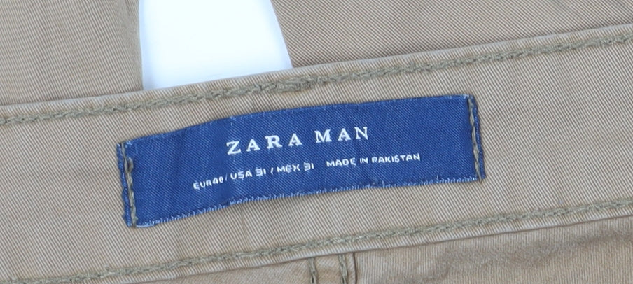 Zara Men Beige Chino Trousers Size M Straight Fit