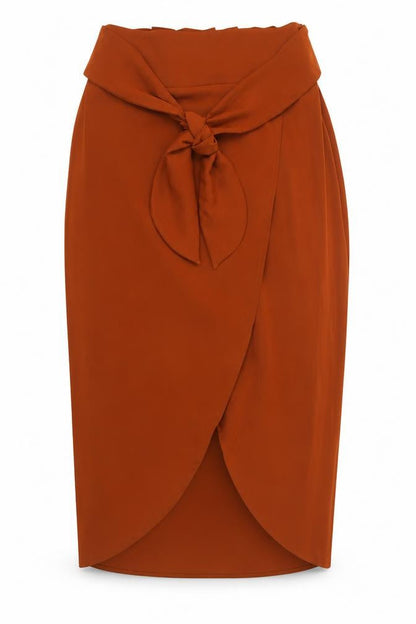 H&M Women's Brown Wrap Midi Skirt with Bow Accent, Size 10