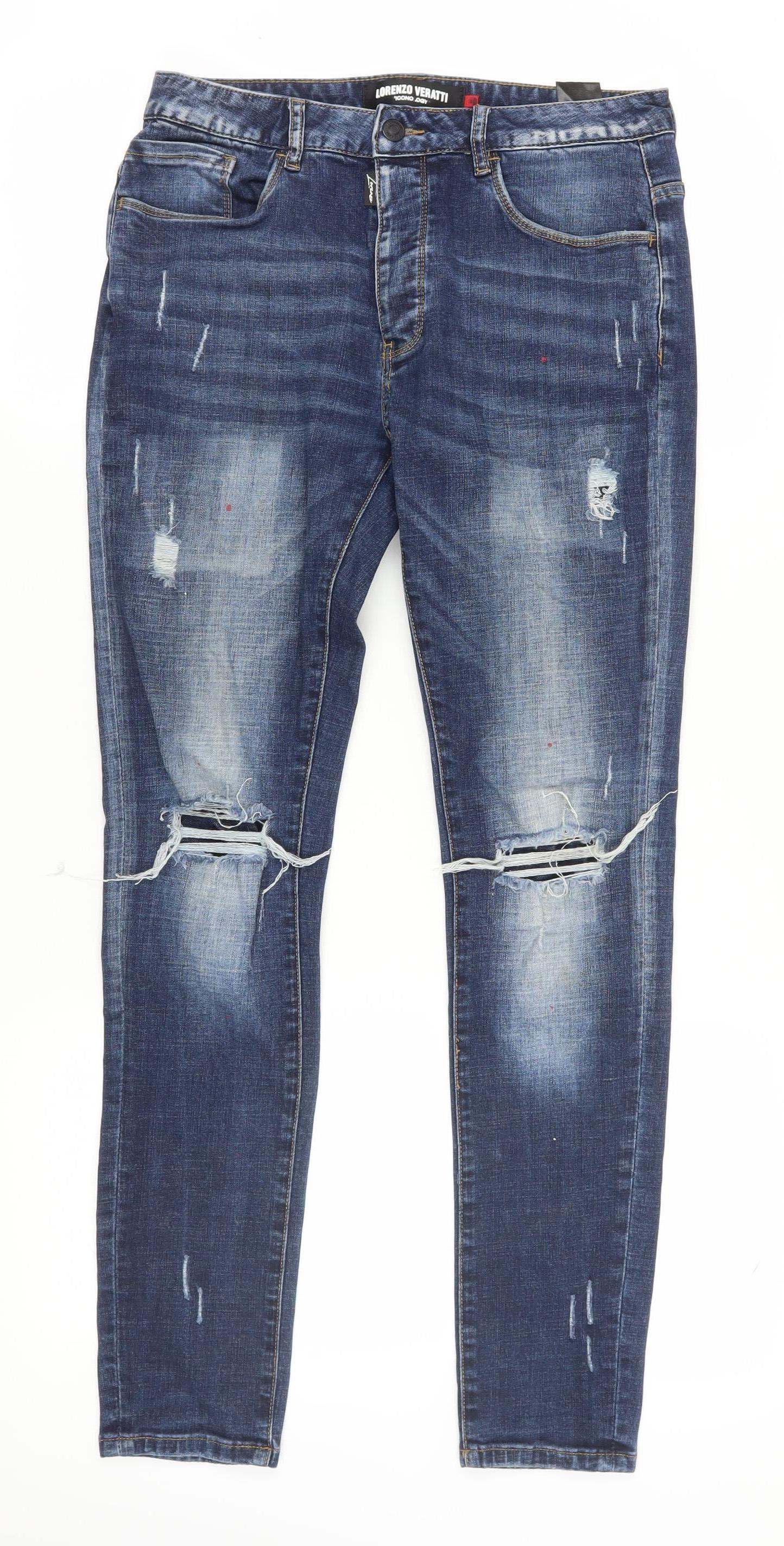 Lorenzo Veratti Men's Blue Skinny Distressed Jeans 32