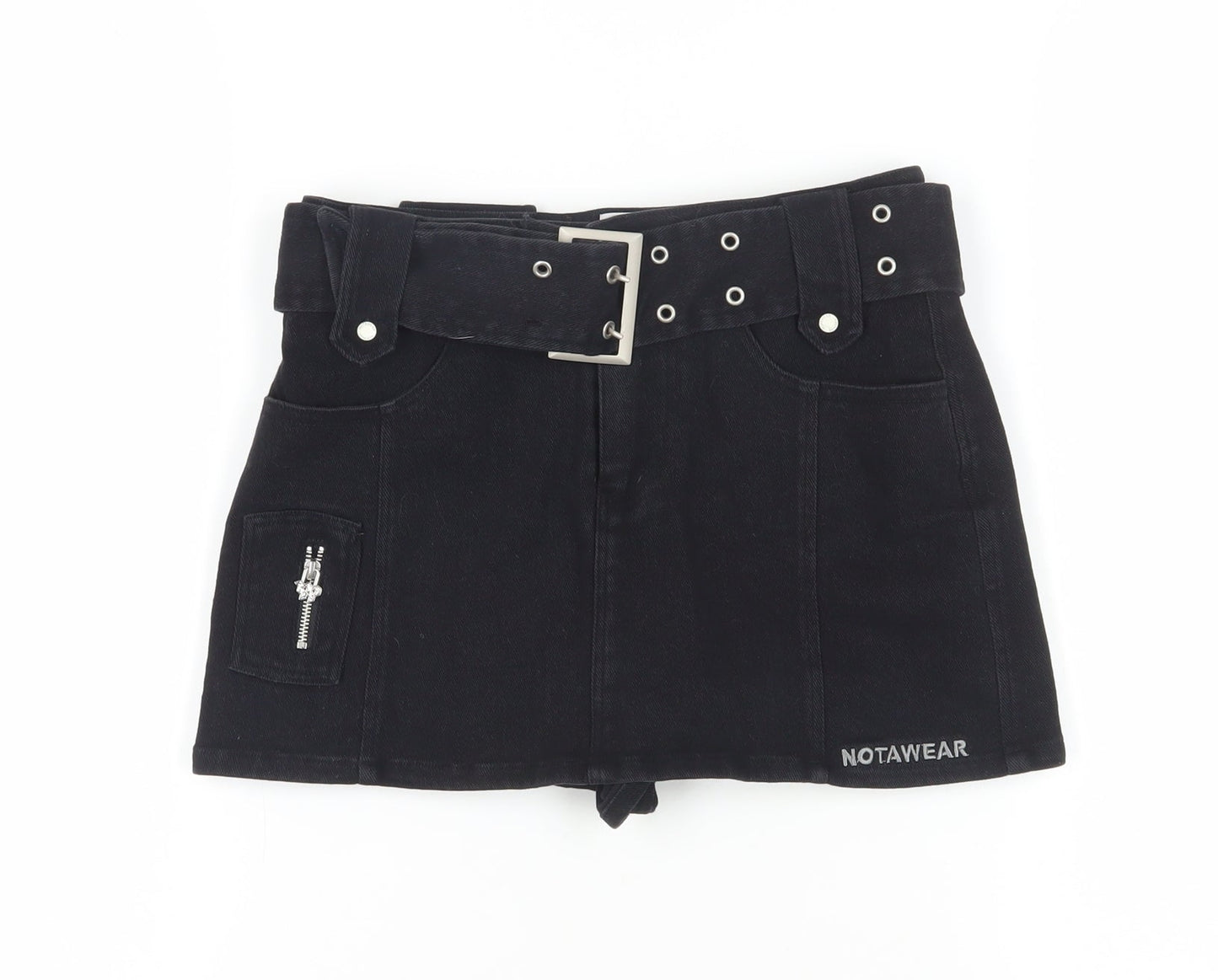 NOTAWEAR Women's Black Biker Shorts, Cotton, S, Belted