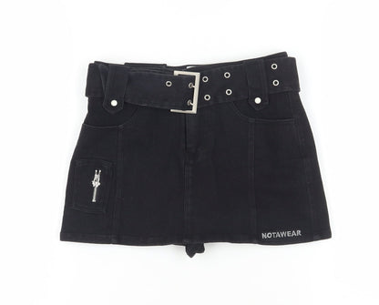 NOTAWEAR Women's Black Biker Shorts, Cotton, S, Belted