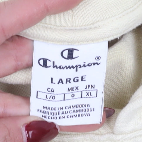 Champion Women's Beige Hoodie Large Cotton Relaxed