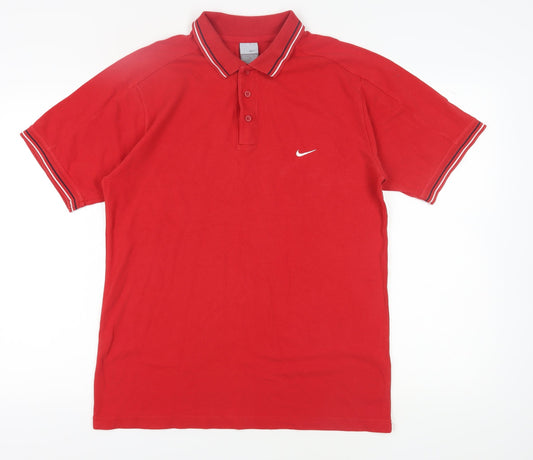 Nike Men's Red Polo Shirt L Size Short Sleeve Logo