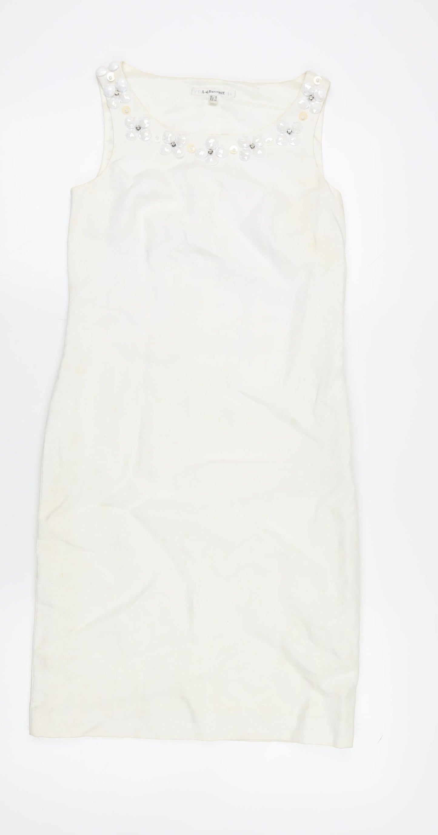 L.K. Bennett Women's Ivory Sequin Sheath Dress Size 6