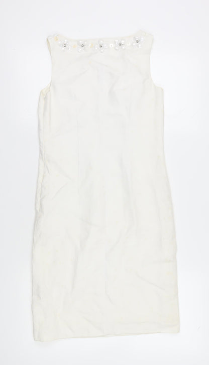 L.K. Bennett Women's Ivory Sequin Sheath Dress Size 6