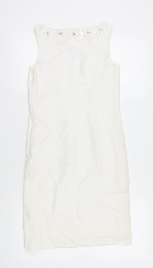 L.K. Bennett Women's Ivory Sequin Sheath Dress Size 6