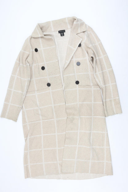 Adrienne Vittadini Women's Beige XL Check Coatigan Overcoat