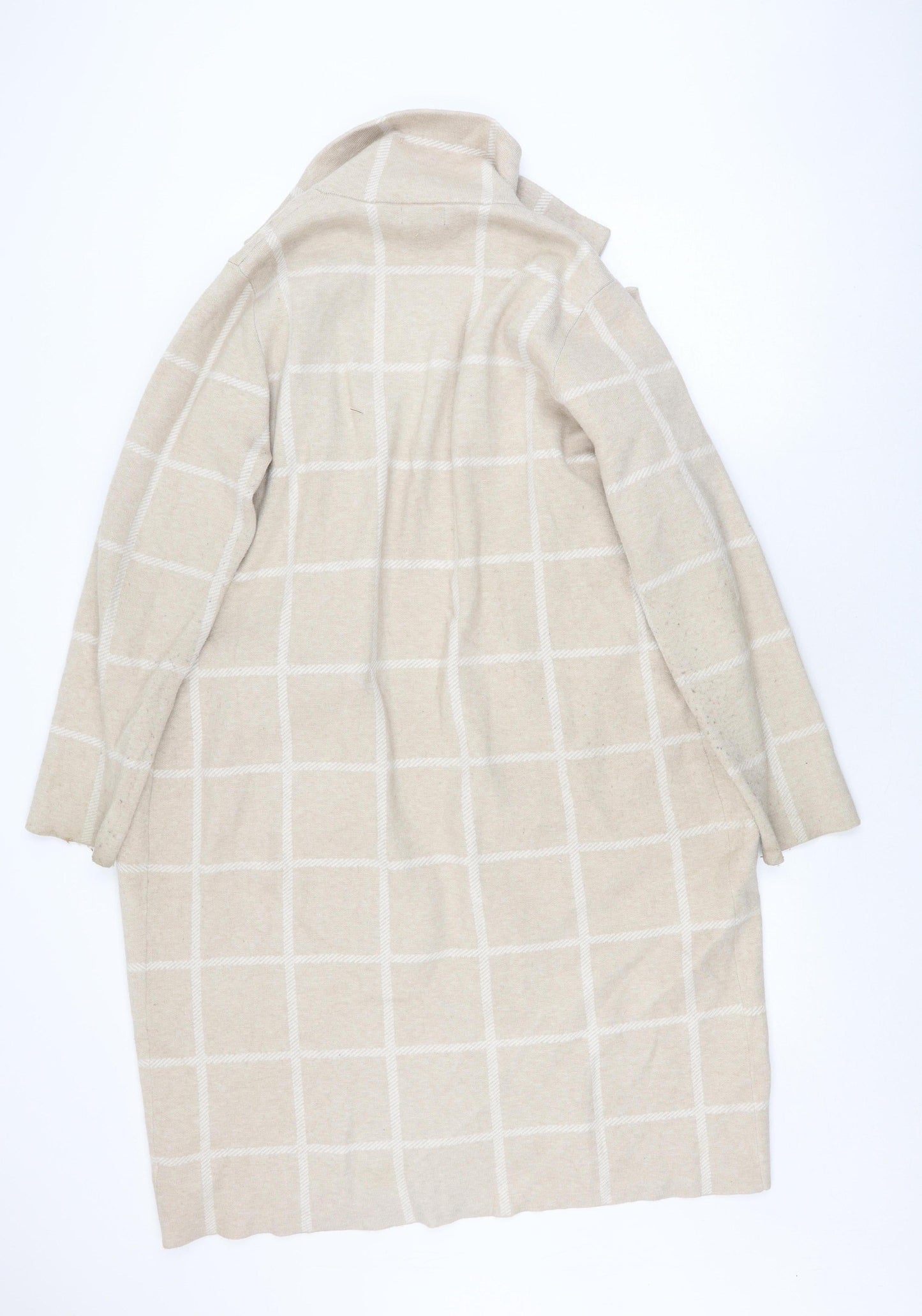 Adrienne Vittadini Women's Beige XL Check Coatigan Overcoat