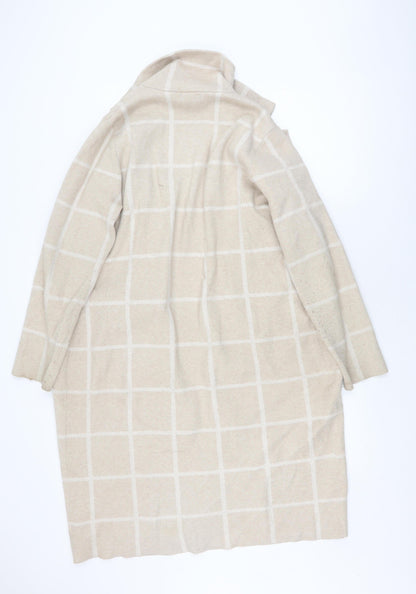 Adrienne Vittadini Women's Beige XL Check Coatigan Overcoat