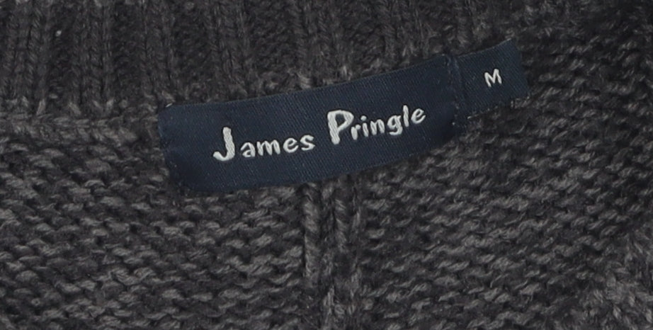 James Pringle Men's Grey Cable-Knit Pullover Jumper, M