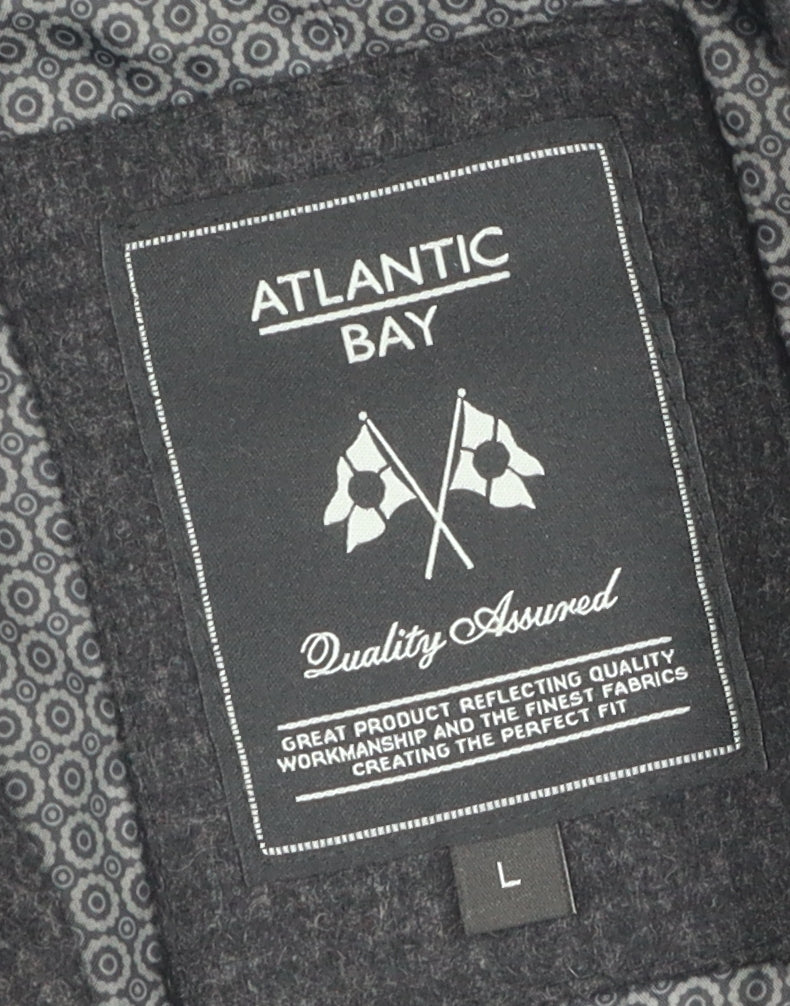 Atlantic Bay Men's Grey Check Blazer, Size L, Wool Blend