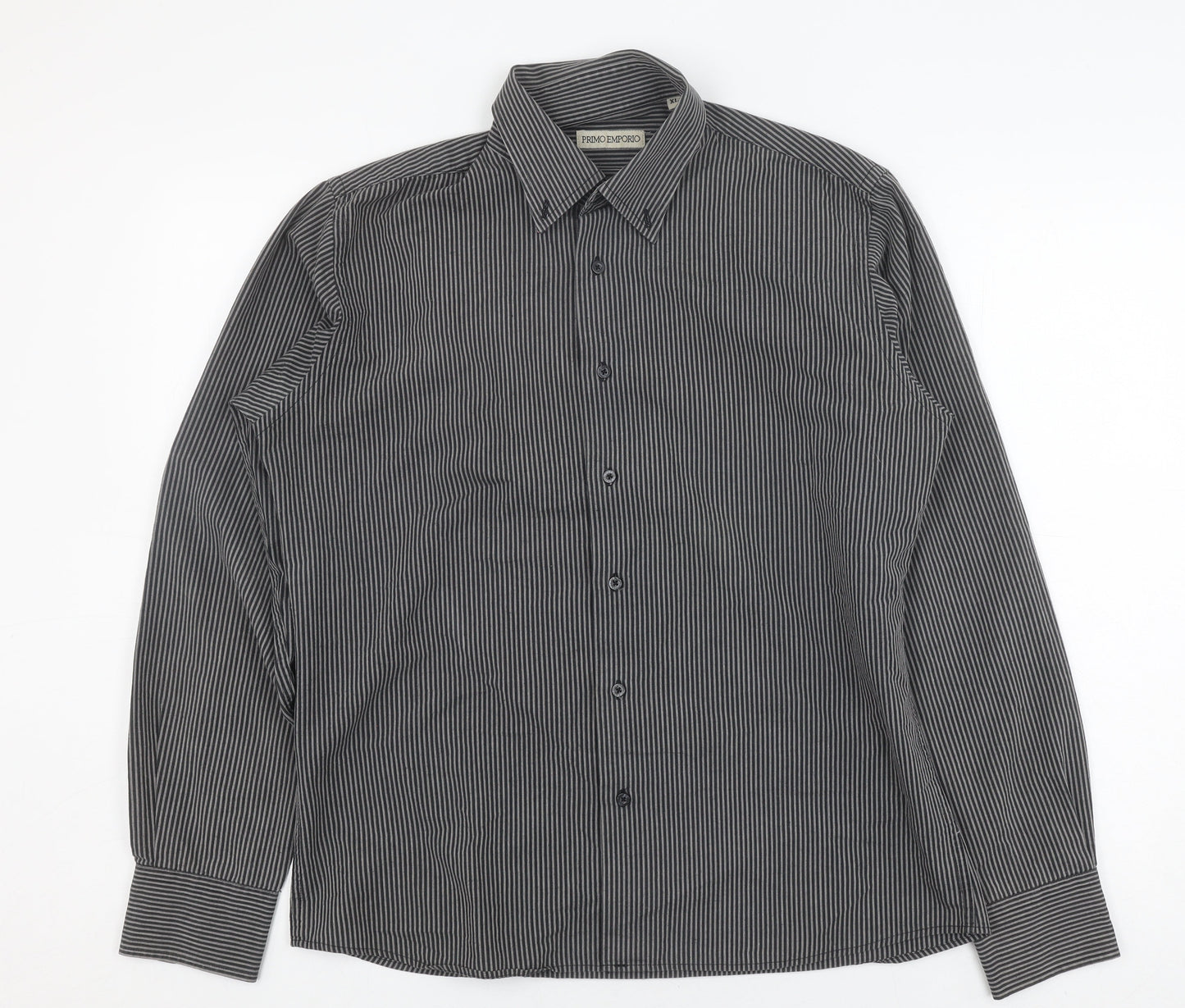 Primo Emporio Men's Grey Striped XL Button-Up Shirt