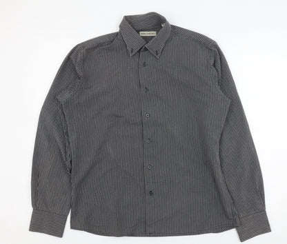 Primo Emporio Men's Grey Striped XL Button-Up Shirt