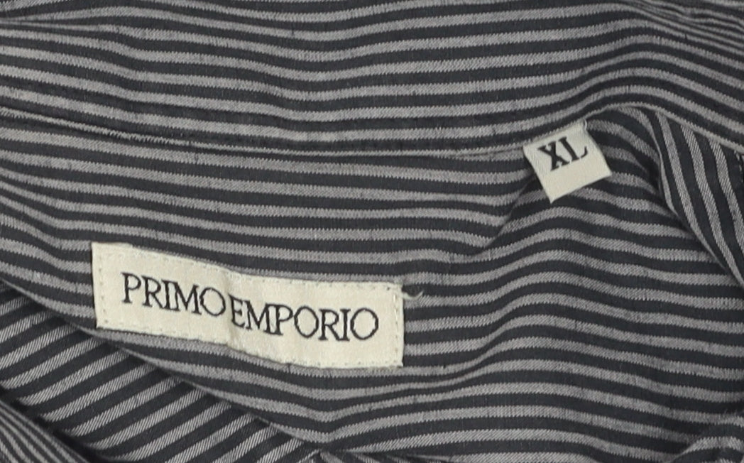 Primo Emporio Men's Grey Striped XL Button-Up Shirt