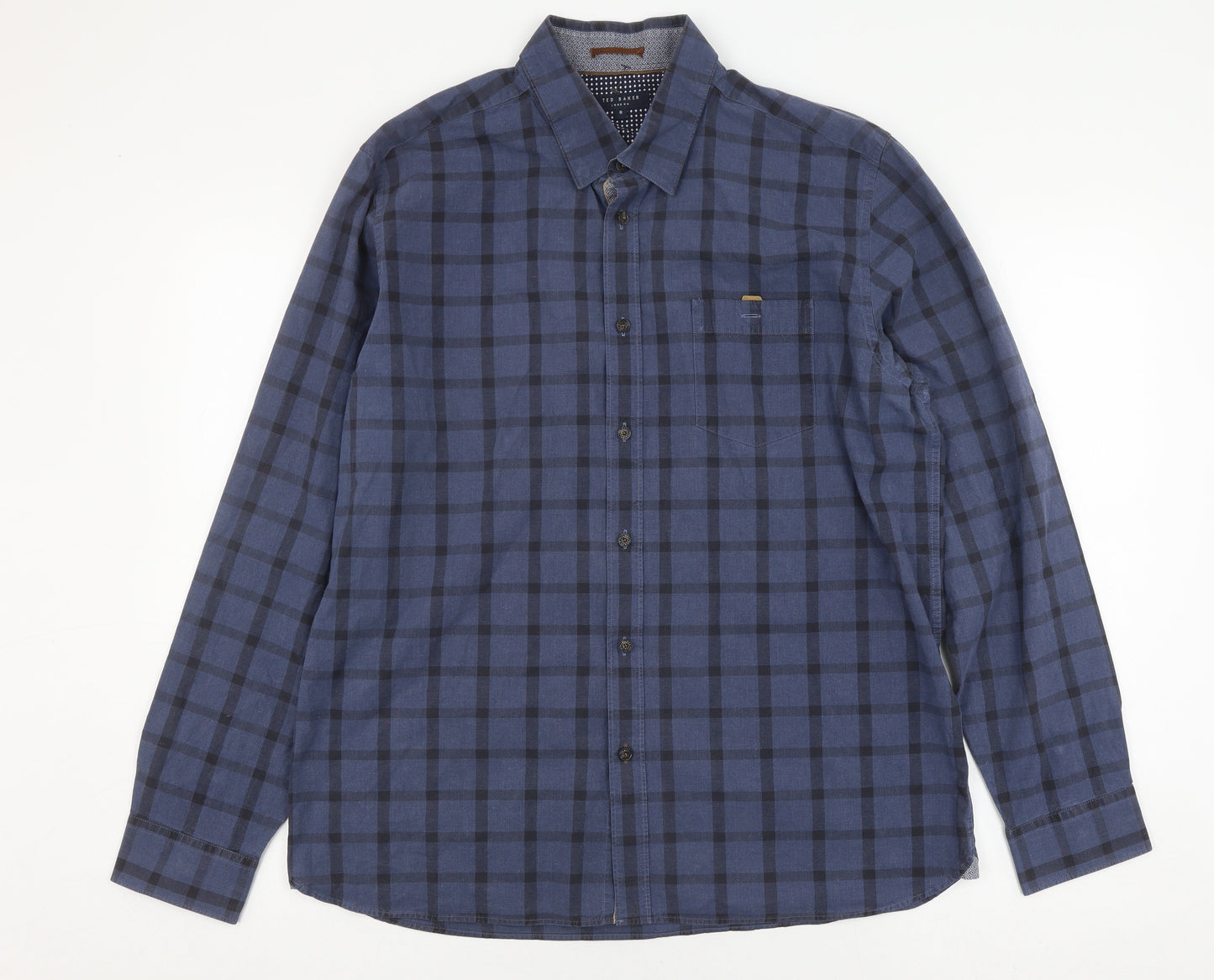 Ted Baker Mens Blue Plaid Long Sleeve Shirt Size 10