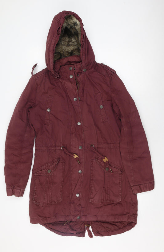 Fatface Women’s Red Parka Coat Size 10 Hooded & Lined