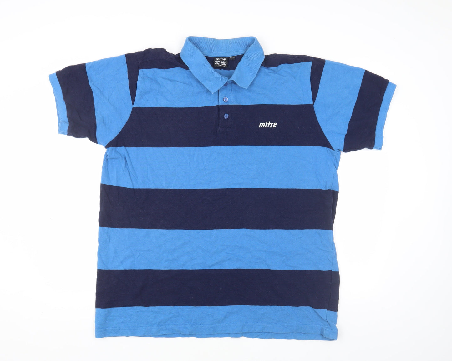 Mitre Men's Blue XL Striped Short Sleeve Polo