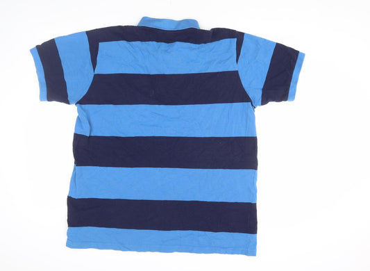 Mitre Men's Blue XL Striped Short Sleeve Polo