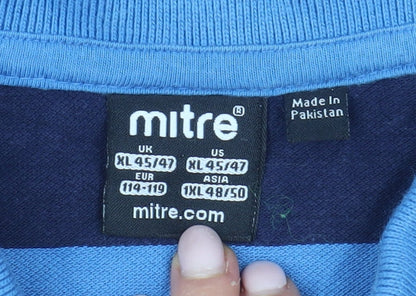 Mitre Men's Blue XL Striped Short Sleeve Polo
