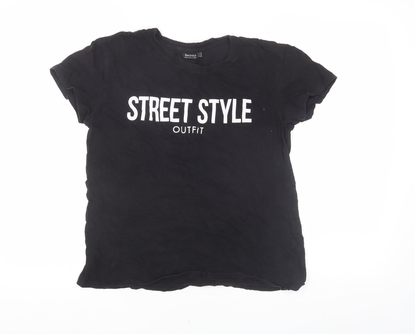 Womens UK Size 12 Bershka Black Basic T-Shirt