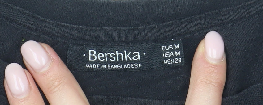 Womens UK Size 12 Bershka Black Basic T-Shirt