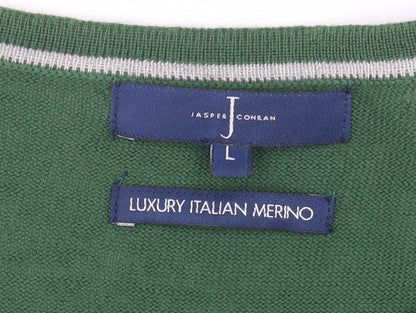 Jasper Conran Men’s Green Wool V-Neck Pullover L