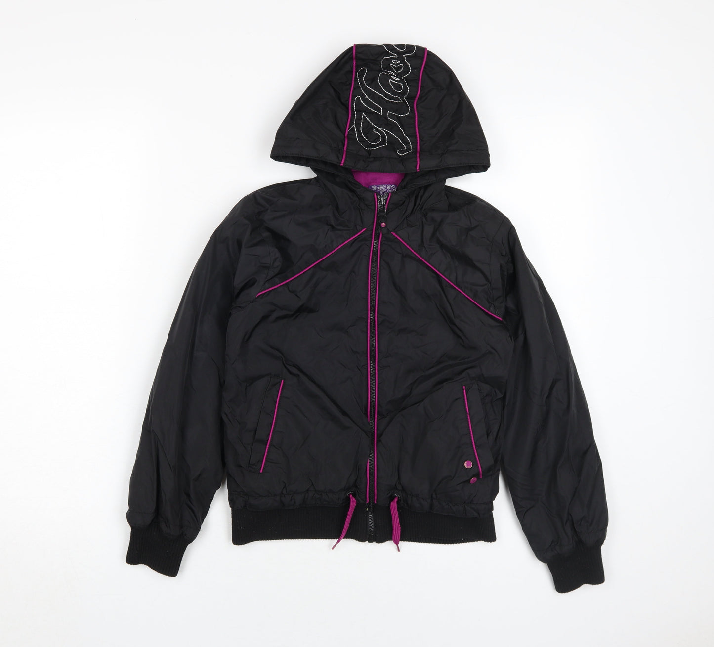 Hooch Girls Black Bomber Jacket, Hooded, Age 10-11 Years
