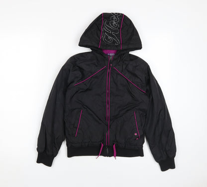 Hooch Girls Black Bomber Jacket, Hooded, Age 10-11 Years