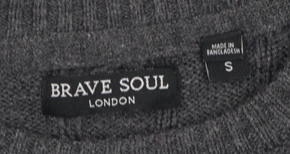 Brave Soul Men's Grey Pullover Jumper, Size S