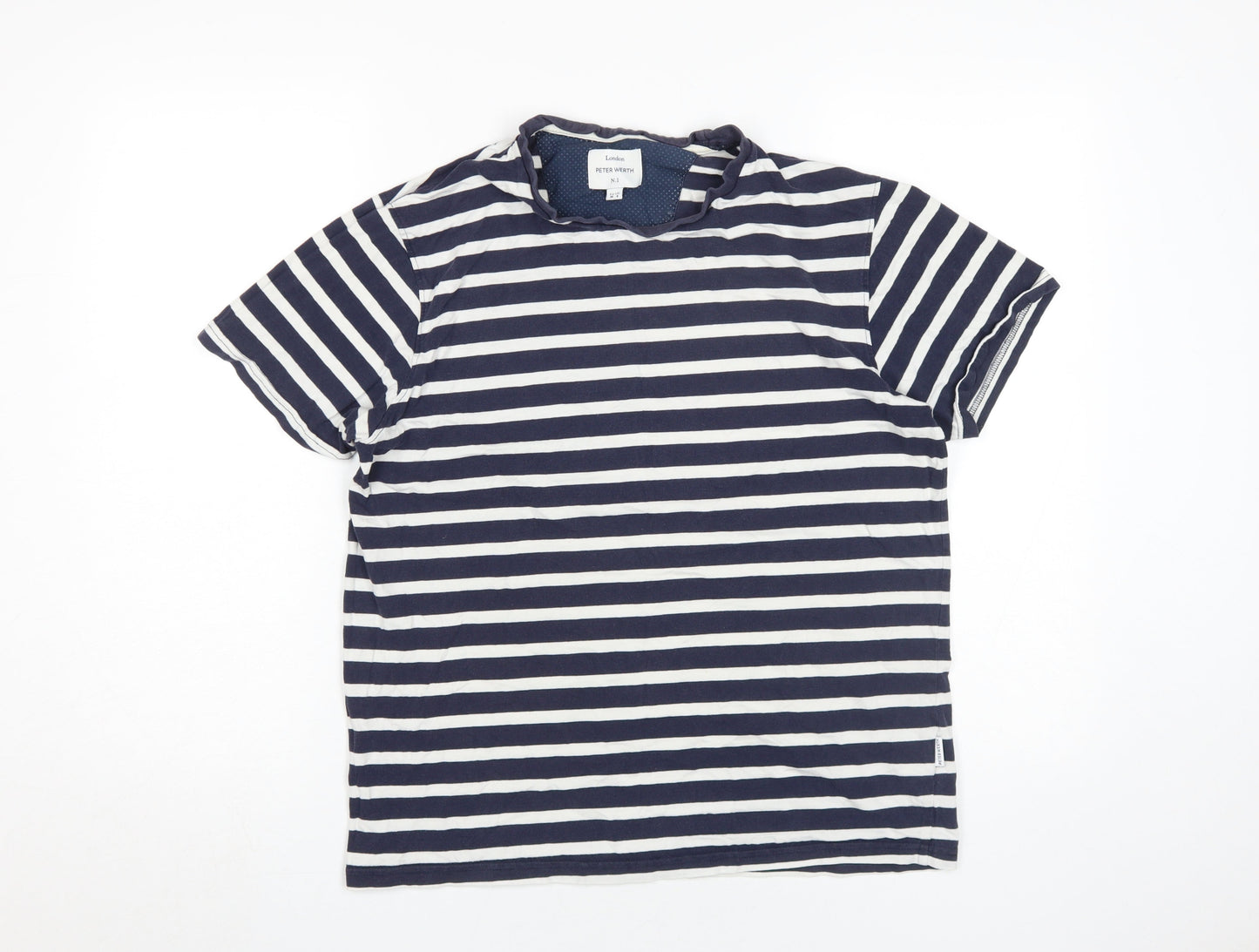 Peter Werth Men's Blue Striped Cotton T-Shirt S