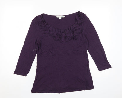 Boden Women's Purple Blouse 3/4 Sleeve Ruffle Detail