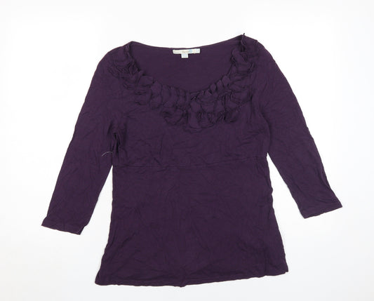 Boden Women's Purple Blouse 3/4 Sleeve Ruffle Detail