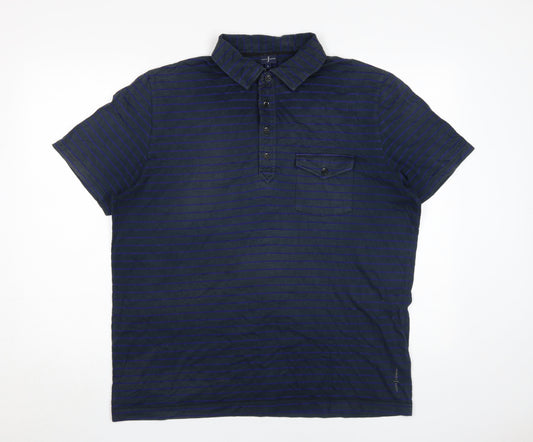 Jasper Conran Men's Blue Striped Polo Shirt L