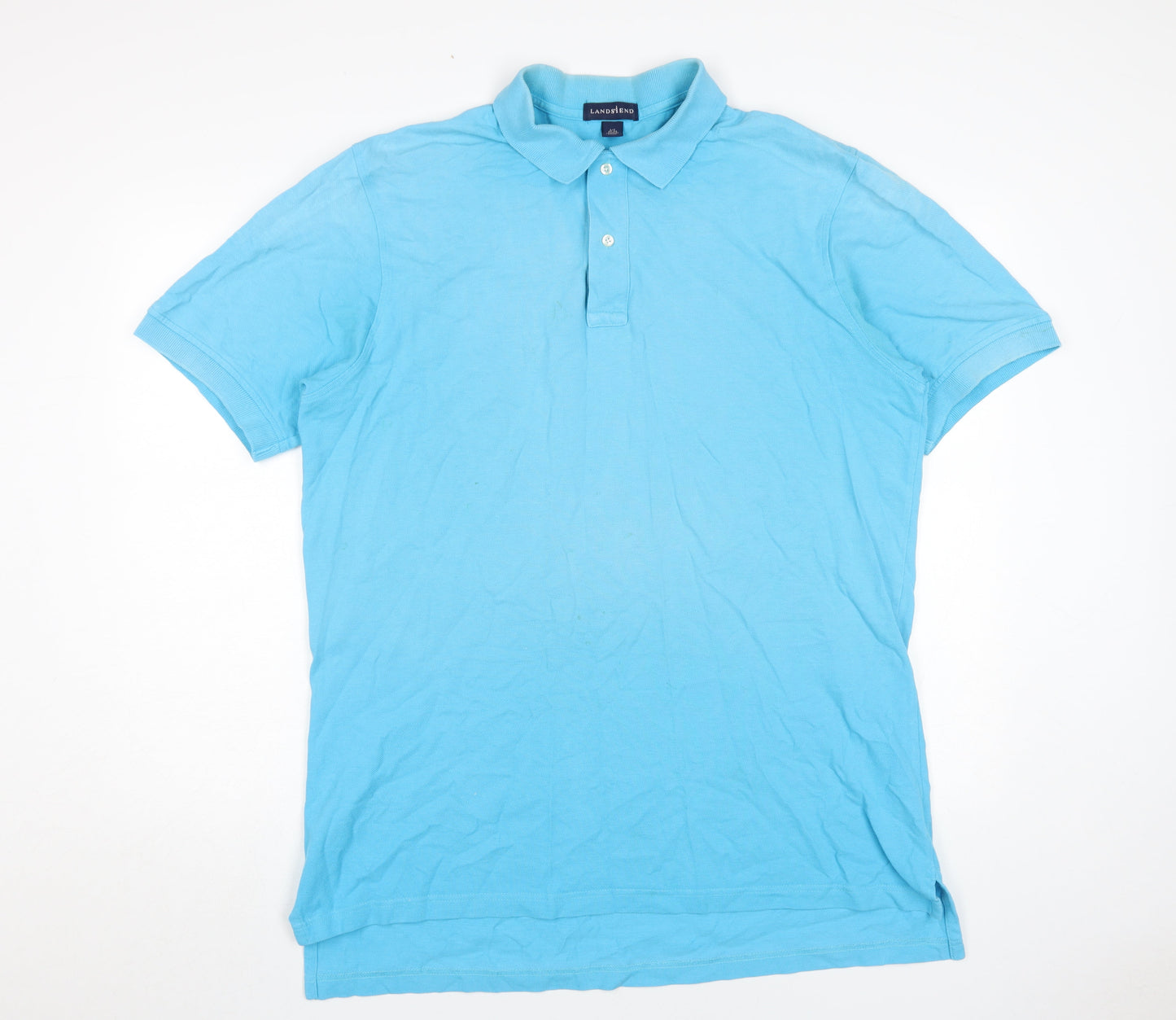 Lands' End Men's Blue Polo, Large, Short Sleeve, Cotton