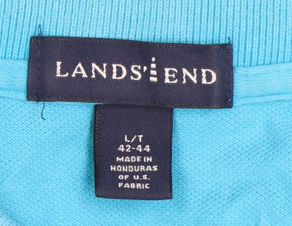 Lands' End Men's Blue Polo, Large, Short Sleeve, Cotton