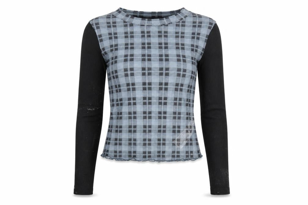 Zara Women's Blue Check Cropped Top, Size M, Long Sleeve