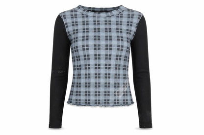 Zara Women's Blue Check Cropped Top, Size M, Long Sleeve