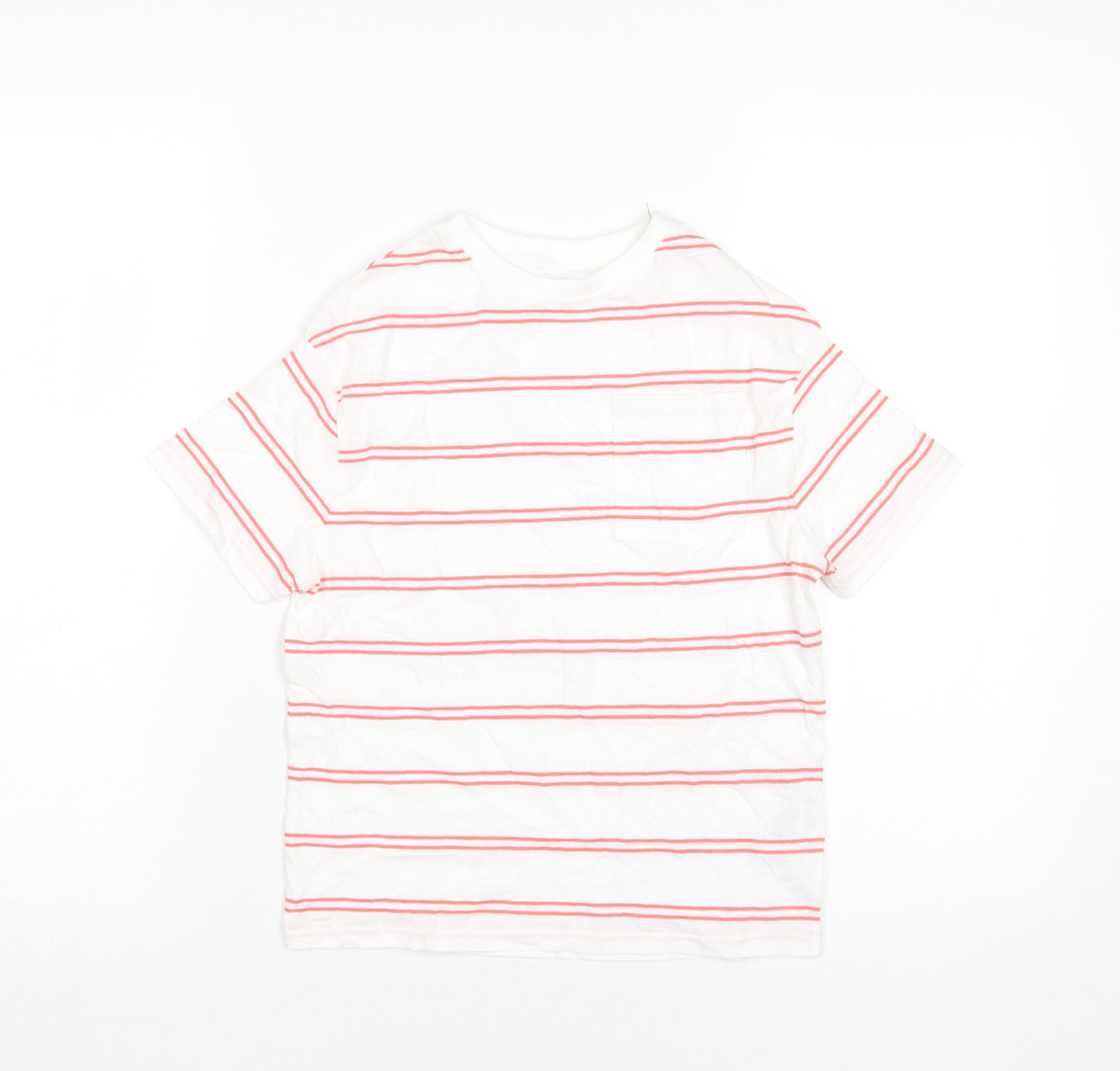 Marks and Spencer Boys White Striped T-Shirt, Size 6-7